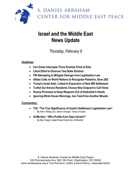 Israel and the Middle East News Update