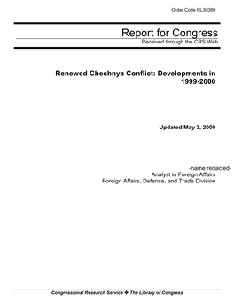 Renewed Chechnya Conflict: Developments in 1999-2000
