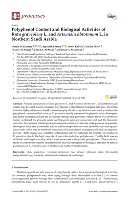 Polyphenol Content and Biological Activities of Ruta Graveolens L. and Artemisia Abrotanum L