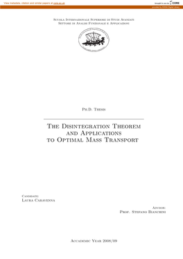 The Disintegration Theorem and Applications to Optimal Mass Transport