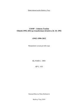 COOP – Jednota Toužim Období 1992–2012 Po Transformaci Družstva 24