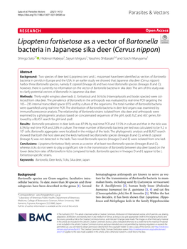 Lipoptena Fortisetosa As a Vector of Bartonella