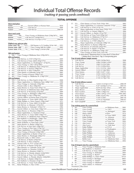 Individual Total Offense Records (Rushing & Passing Yards Combined) TOTAL OFFENSE