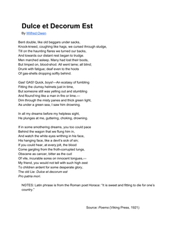 Dulce Et Decorum Est by Wilfred Owen ​ ​