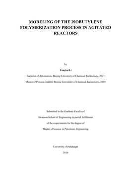 Modeling of the Isobutylene Polymerization Process in Agitated Reactors