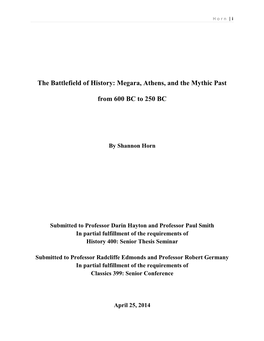 Megara, Athens, and the Mythic Past from 600 BC to 250 BC