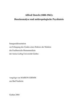 Daseinsanalyse Und Anthropologische Psychiatrie