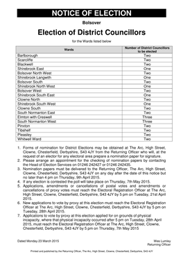 NOTICE of ELECTION Election of District