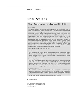 New Zealand New Zealand at a Glance: 2002-03