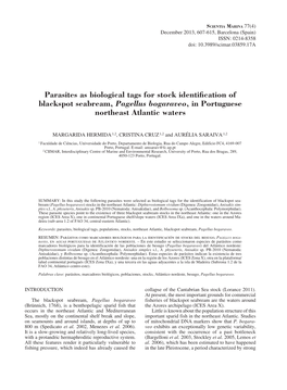 Parasites As Biological Tags for Stock Identification of Blackspot Seabream, Pagellus Bogaraveo, in Portuguese Northeast Atlantic Waters