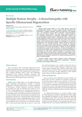 Multiple System Atrophy - a Synucleinopathy with Specific Glioneuronal Degeneration