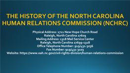 The History of the North Carolina Human Relations Commission (Nchrc)