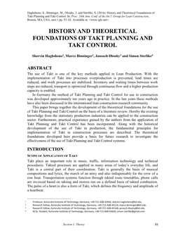 History and Theoretical Foundations of Takt Planning and Takt Control