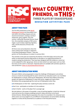Twelfth Night All Three Cross-Cast Productions Share the Same Creative Team and Play in Repertoire in the Royal Shakespeare Theatre