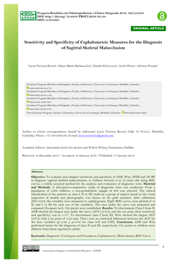 Sensitivity and Specificity of Cephalometric Measures for the Diagnosis of Sagittal Skeletal Malocclusion