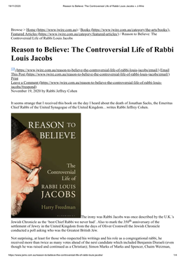 The Controversial Life of Rabbi Louis Jacobs » J-Wire