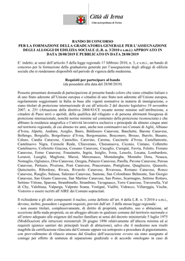 Bando Di Concorso Per La Formazione Della Graduatoria Generale Per L’Assegnazione Degli Alloggi Di Edilizia Sociale (L.R