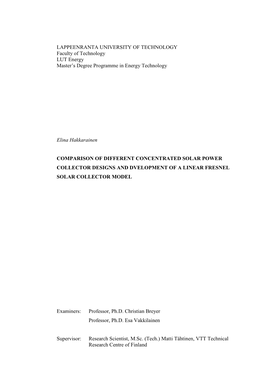 Lappeenrannan Teknillinen Yliopisto Teknillinen Tiedekunta LUT Energia Energiatekniikan Koulutusohjelma