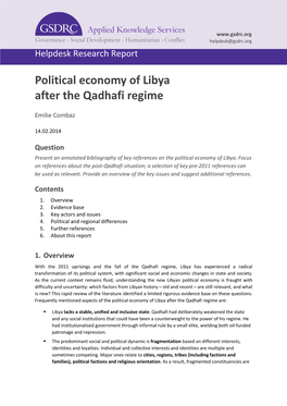 Political Economy of Libya After the Qadhafi Regime