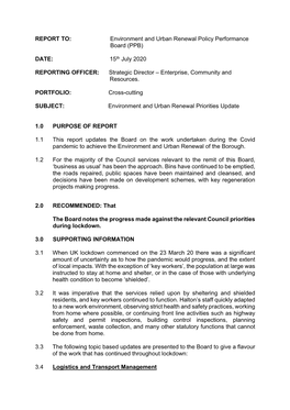 Environment and Urban Renewal Policy Performance Board (PPB)