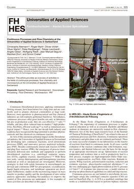 Continuous Processes and Flow Chemistry at the Universities of Applied Sciences in Switzerland