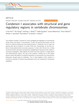 Condensin I Associates with Structural and Gene Regulatory Regions in Vertebrate Chromosomes