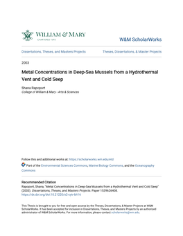 Metal Concentrations in Deep-Sea Mussels from a Hydrothermal Vent and Cold Seep