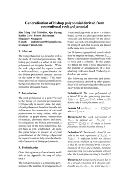 Generalisation of Bishop Polynomial Derived from Conventional Rook Polynomial