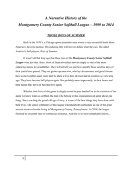 A Narrative History of the Montgomery County Senior Softball League – 1999 to 2014