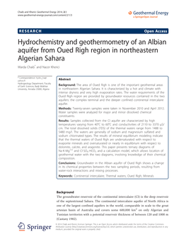 Hydrochemistry and Geothermometry of an Albian Aquifer from Oued Righ Region in Northeastern Algerian Sahara