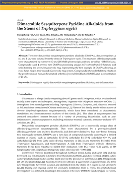 Dimacrolide Sesquiterpene Pyridine Alkaloids from the Stems of Tripterygium Regelii