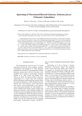 Spawning of Threatened Barred Galaxias, Galaxias Fuscus (Teleostei: Galaxiidae)