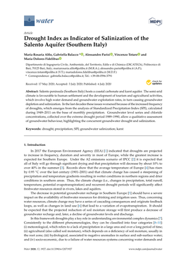 Drought Index As Indicator of Salinization of the Salento Aquifer (Southern Italy)