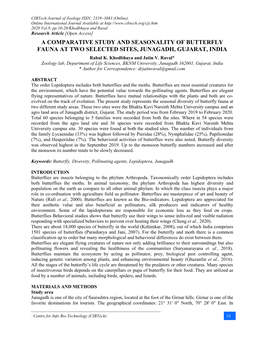 A COMPARATIVE STUDY and SEASONALITY of BUTTERFLY FAUNA at TWO SELECTED SITES, JUNAGADH, GUJARAT, INDIA Rahul K