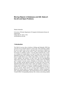 Moving Objects in Databases and GIS: State-Of- The-Art and Open Problems