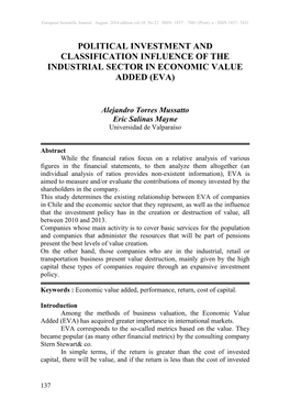 Political Investment and Classification Influence of the Industrial Sector in Economic Value Added (Eva)