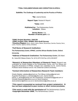 Title: PARLIAMENTARIANS and CORRUPTION in AFRICA: Subtitle