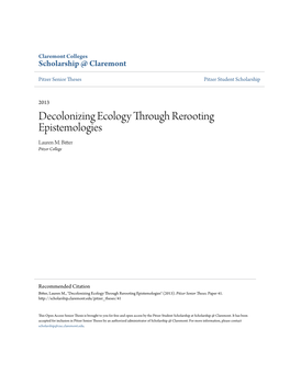 Decolonizing Ecology Through Rerooting Epistemologies Lauren M