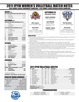 2011 Ipfw Women's Volleyball Match Notes