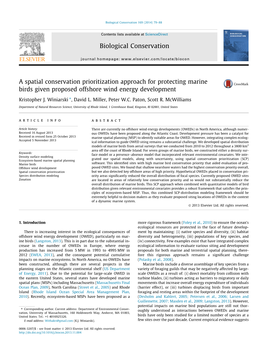 A Spatial Conservation Prioritization Approach for Protecting Marine Birds Given Proposed Offshore Wind Energy Development ⇑ Kristopher J