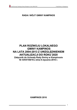 Plan Rozwoju Lokalnego Gminy Kampinos Na Lata 2004-2013 Z