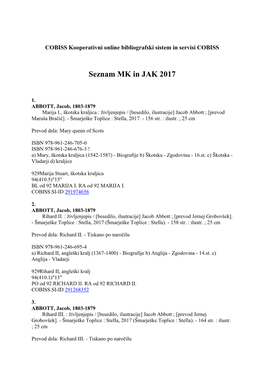 Seznam MK in JAK 2017