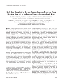 Real-Time Quantitative Reverse Transcriptase-Polymerase Chain Reaction Analysis of Melanoma Progression-Associated Genes