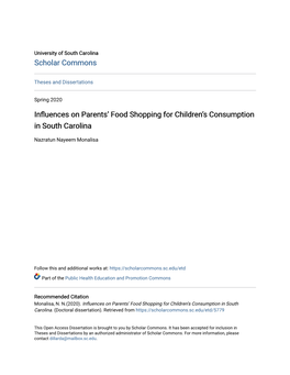 Influences on Parents' Food Shopping for Children's Consumption in South Carolina