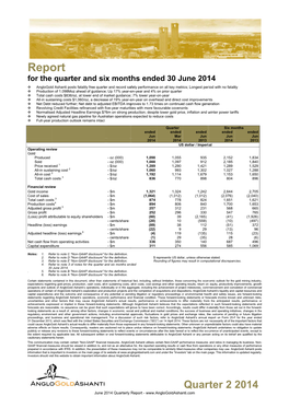 Report for the Quarter and Six Months Ended 30 June 2014