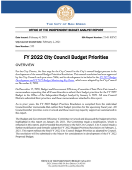 FY 2022 City Council Budget Priorities