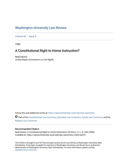 A Constitutional Right to Home Instruction?