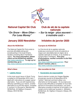 National Capital Ski Club “On Snow – More Often