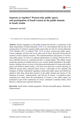 Women-Only Public Spaces and Participation of Saudi Women in the Public Domain in Saudi Arabia