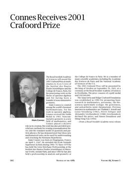 Connes Receives 2001 Crafoord Prize, Volume 48, Number 5